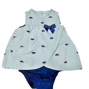 Girls Seersucker one piece dress with Whales, nautical 6 months